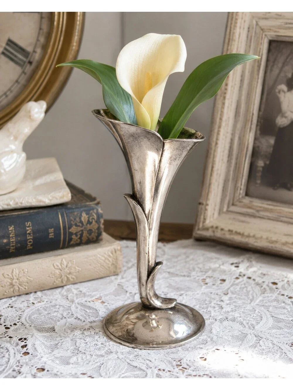 Vintage Silver Plated Calla Lily Bud Vase Art Nouveau Style Soliflore 5